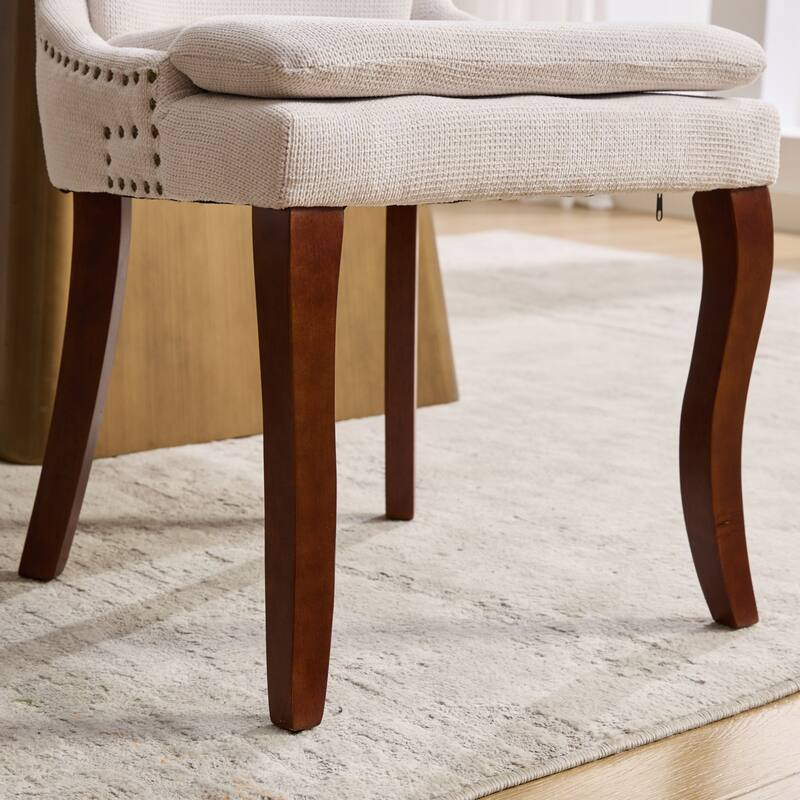 Chenille Upholstered Dining Chairs, Kitchen Chairs with Nailhead Trim & Double-Layer Seat Back Cushions, Solid Wood Legs