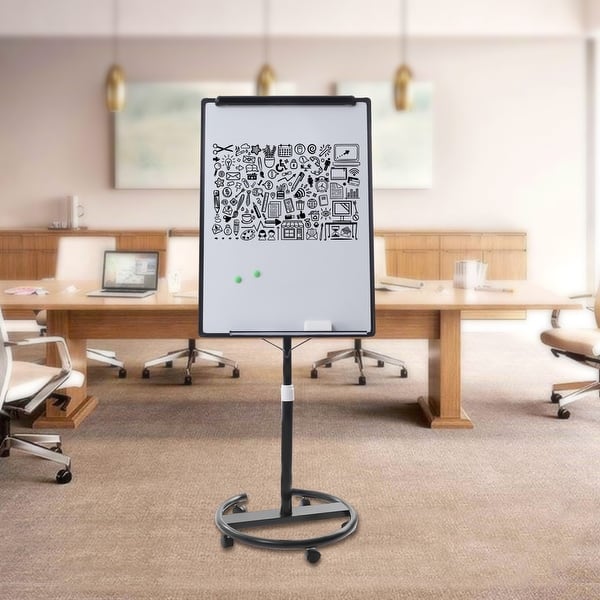 slide 2 of 8, Black Magnetic Mobile Whiteboard/Flipchart Easel 28 X 40inch Black+White