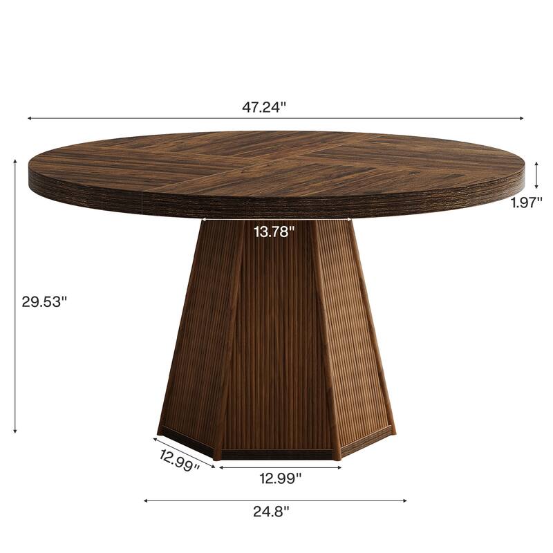 47-Inch Round Dining Table for 4, Farmhouse Industrial Wooden Kitchen Table