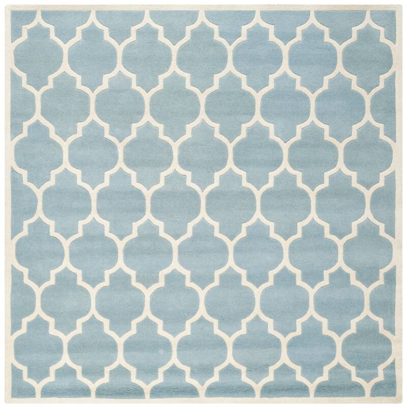 SAFAVIEH Handmade Chatham Antoanela Modern Moroccan Wool Rug - 7' Square - Blue/Ivory