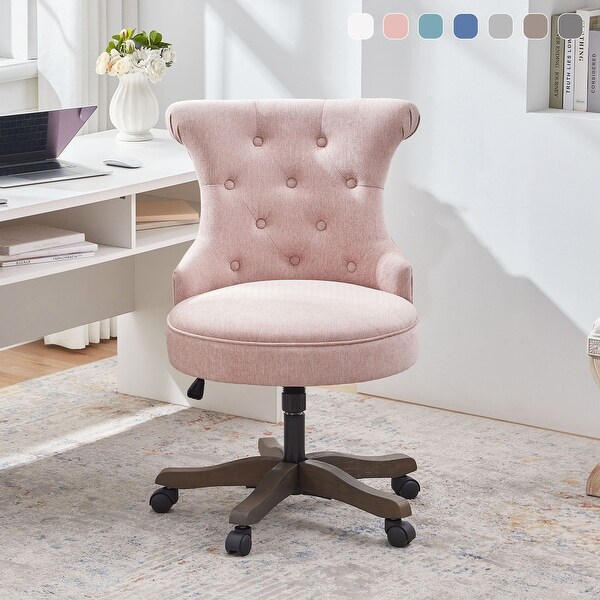 Office Chair with Wheels, Adjustable Height, Linen Fabric