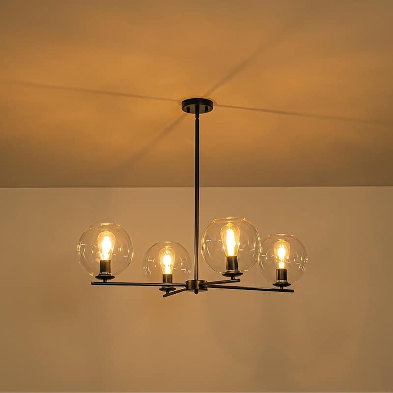 Chic Modern 4-Light Symmetrical Hand-blown Clear Glass Chandelier - 34.6 in