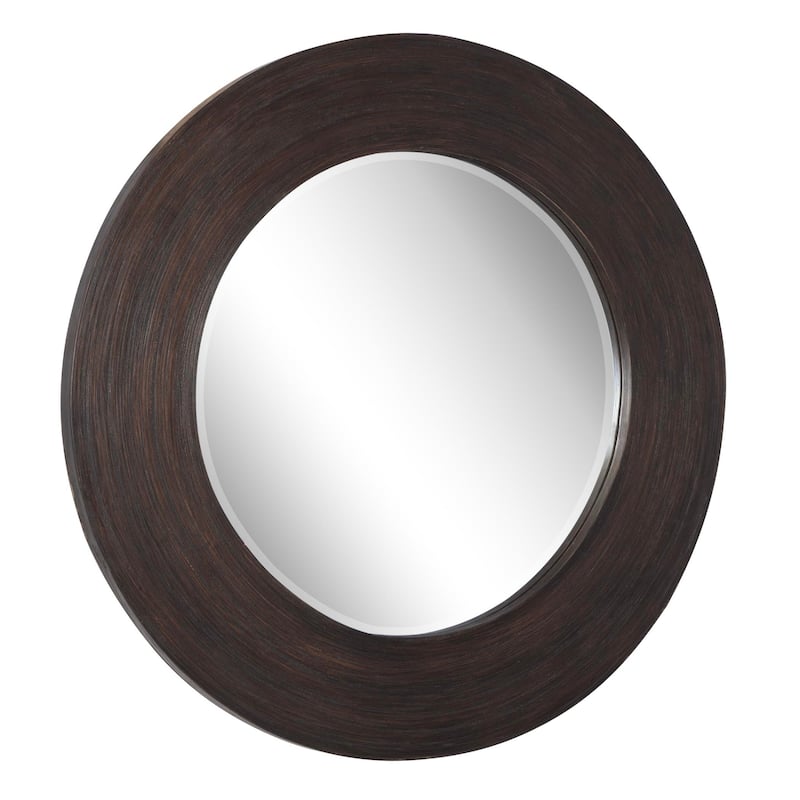 Beveled Round Wall Mirror - 36" - Dark Brown