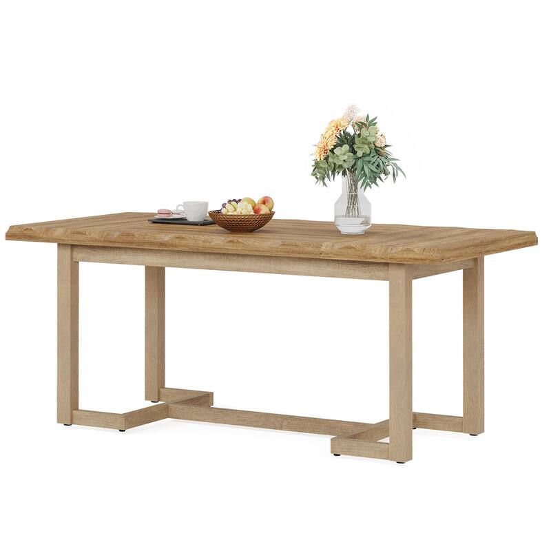 Rectangular Wood Dining Table with Solid Wood Legs, Kitchen Table for Dining/Living Room