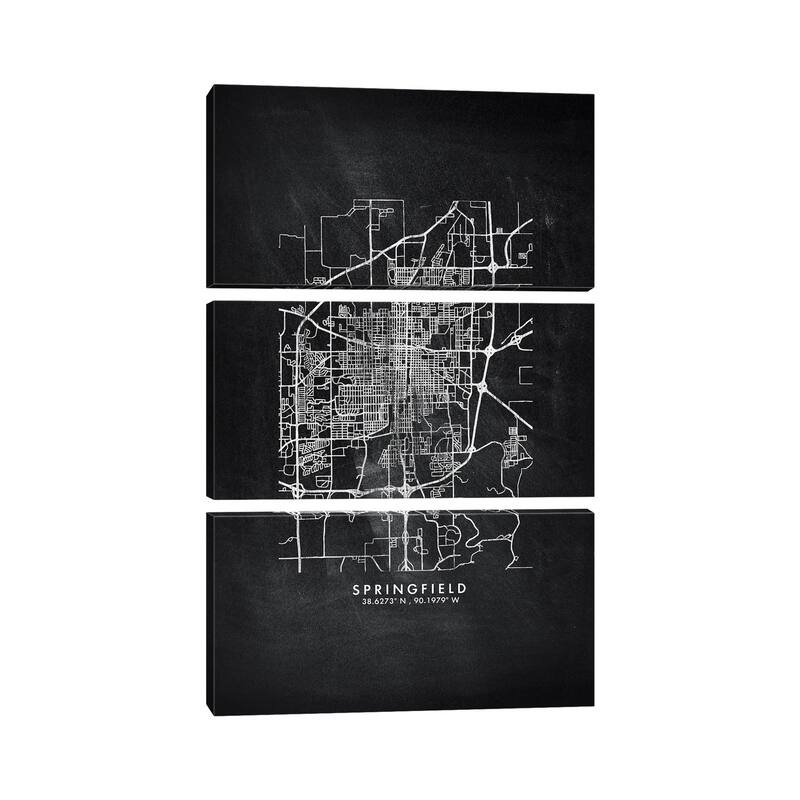 iCanvas "Springfield, Illinois City Map Chalkboard Style" by WallDecorAddict 3-Piece Canvas Wall Art Set