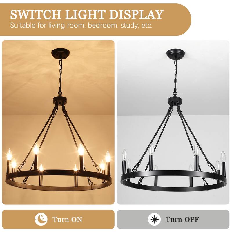 8-Light Candlestick Wagon Wheel Chandelier Linear Chandelier Lighting for Kitchen Island