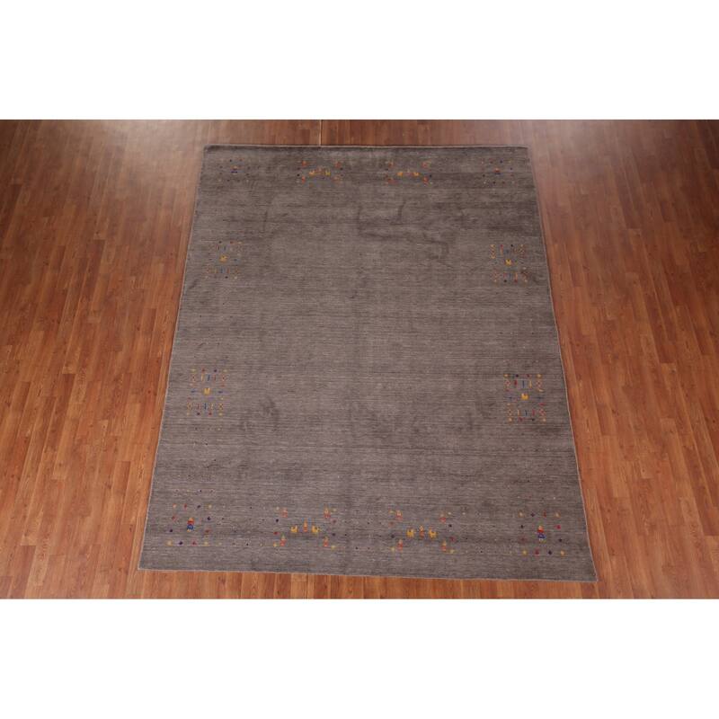 Gabbeh Oriental Area Rug Hand-Knotted Tribal Brown Wool Carpet - 7'8"x 9'9"