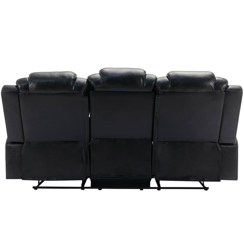 Home Theater Seating Manual Recliner Chair with Center Console and LED Light Strip for Living Room, Black