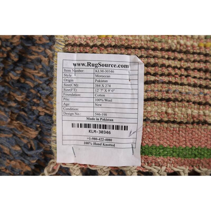 Gray Plush Geometric Moroccan Area Rug Hand-Knotted Wool Carpet - 9'0" x 12'7"