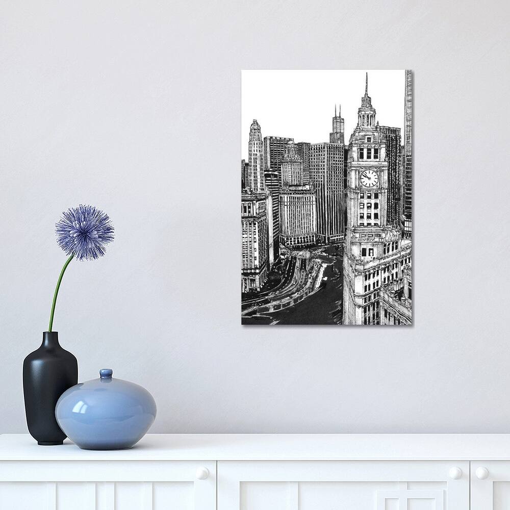 iCanvas "Chicago Cityscape in Black & White" by Melissa Wang Canvas Print