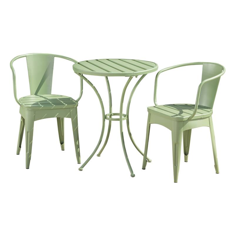 Colmar 3-Piece Metal Bistro Set Green - Iron Outdoor Patio Table and Chairs Stackable