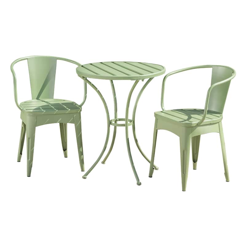 Roomfitters 3-Piece Metal Bistro Set, Outdoor Patio Table and Chairs for Garden, Balcony or Deck
