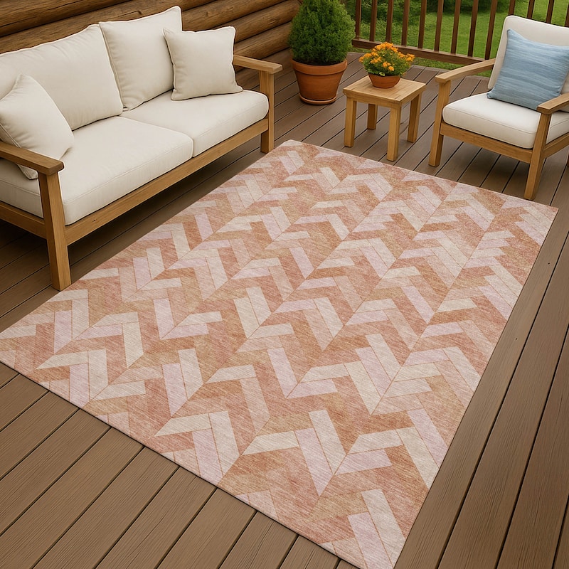 Machine Washable Indoor/ Outdoor Modern Chevron Chantille Rug