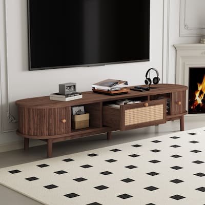 TV Stand Media Console TV Cabinet with Rattan-Front Drawer
