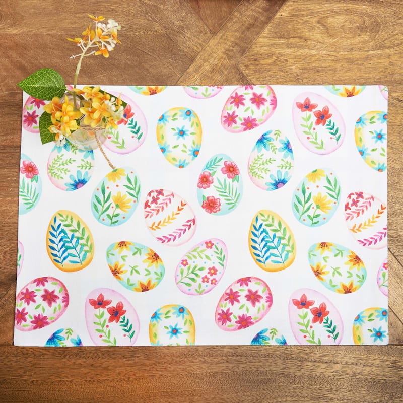 Colorful Easter Egg Charm & Plaid Spring Placemats Set of 6 Springtime, 14" x 20" - Multicolored