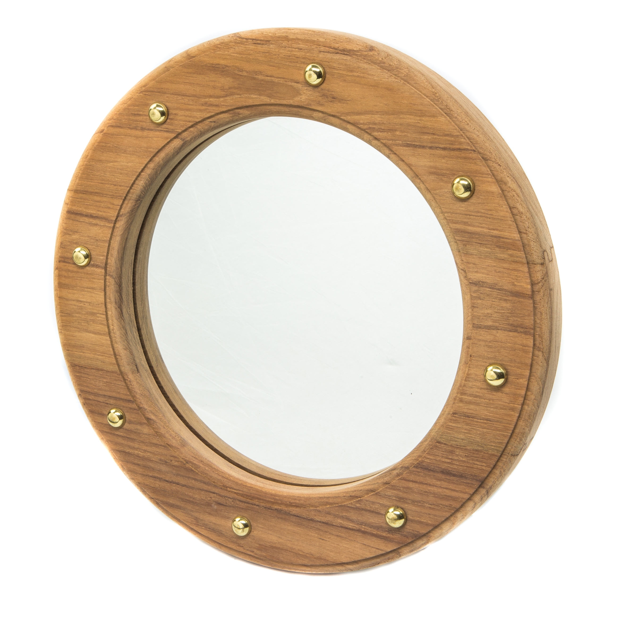 Convex Fisheye Porthole Mirror Round Gold Distressed Wood Wooden Retro 24cm 