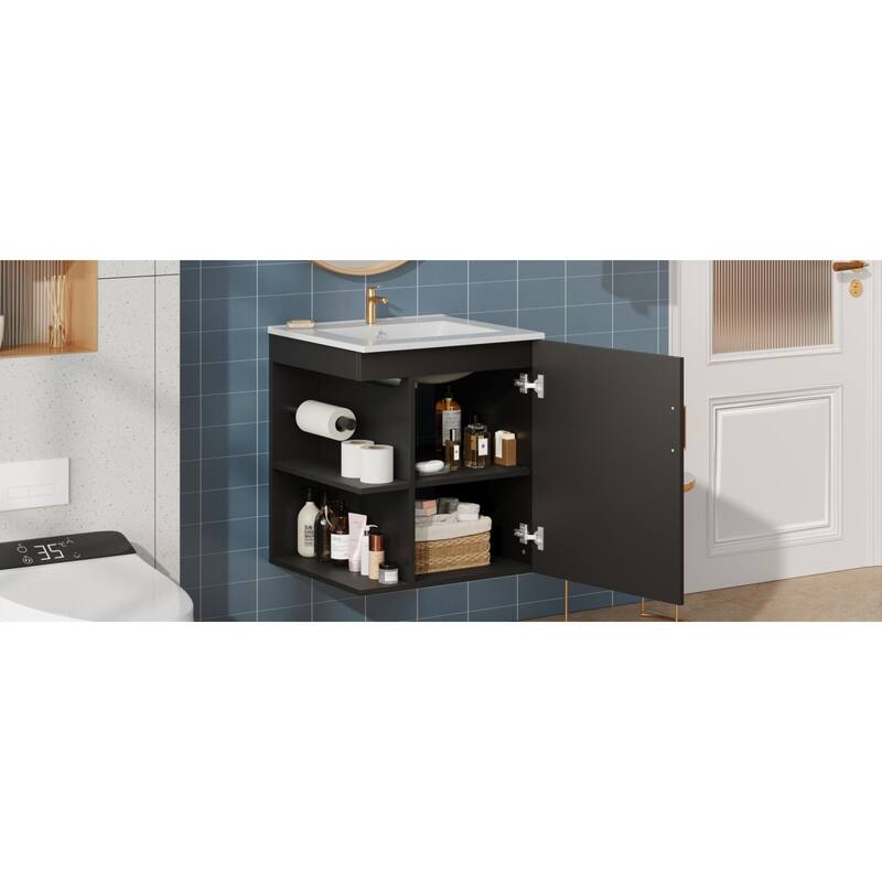 Roomfitters 20 Inch Wall Mounted Bathroom Vanity & Side Cabinet Combo, Floating Storage Station with Sink