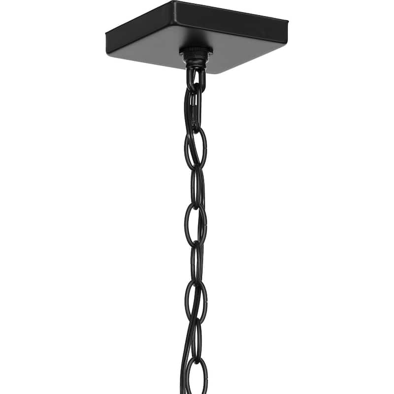 Unison Collection One-Light Matte Black Etched Seeded Glass Contemporary Hanging Lantern - 7 in x 7 in x 19.37 in