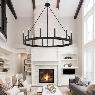 Acroma 12-light Modern Farmhouse 40In Wagon Wheel Chandelier