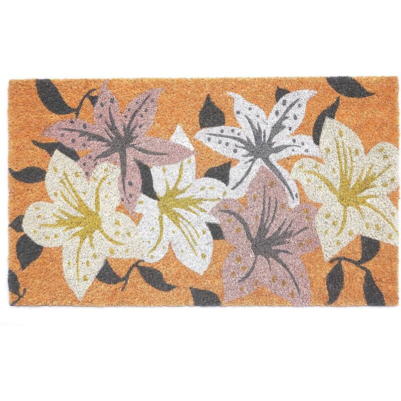 HomeRoots 24" X 36" Brown Purple And White Floral Outdoor Coir Door Mat - 24.00' X '36.00