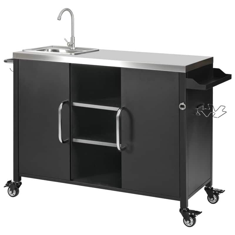 Outdoor Kitchen Island with Sink and Stainless Steel Top for Grilling and Food Preparation