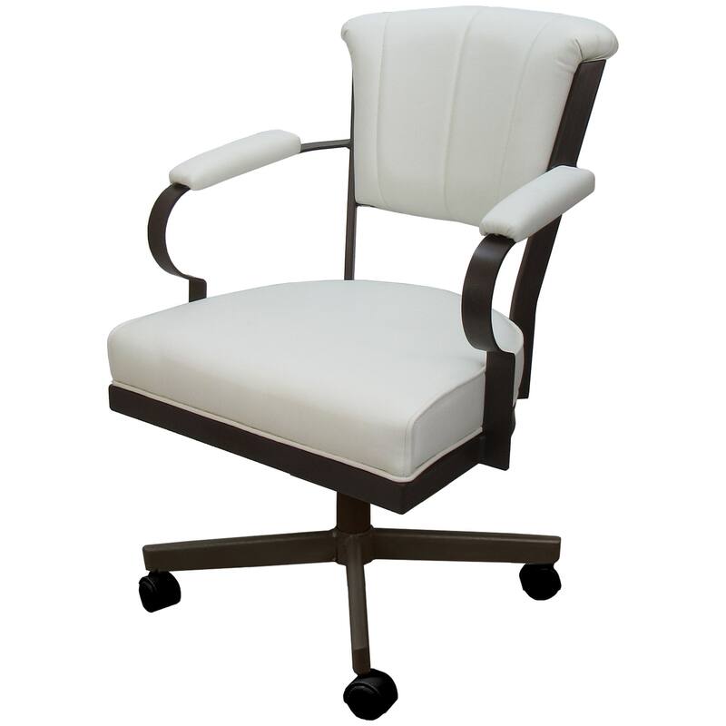 Miami Swivel Metal Caster Chair on Reading Base - 18" High Seat - White Vinyl - Brown