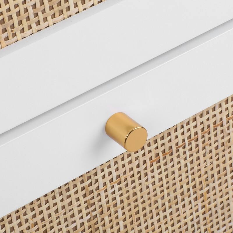 Rattan 2-Drawer Shoe Rack Cabinet,Shoe Storage w/Natural Rattan Flip Doors,Wall Mounted & Free-standing