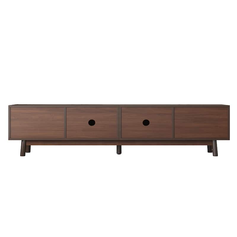 Mid Century Modern TV Stand Entertainment Center for up to 80" TVs, Rattan Sliding Doors TV Cabinet with Drawers for Living Room