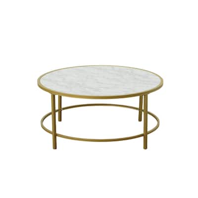 Faux Marble Round Coffee Table - 36" - Gold