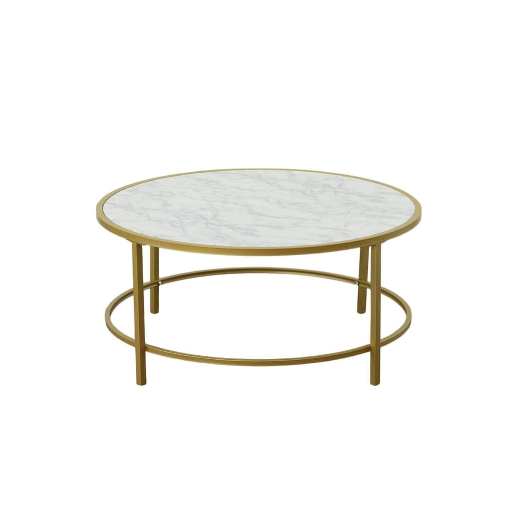 Faux Marble Round Coffee Table - 36" - Gold