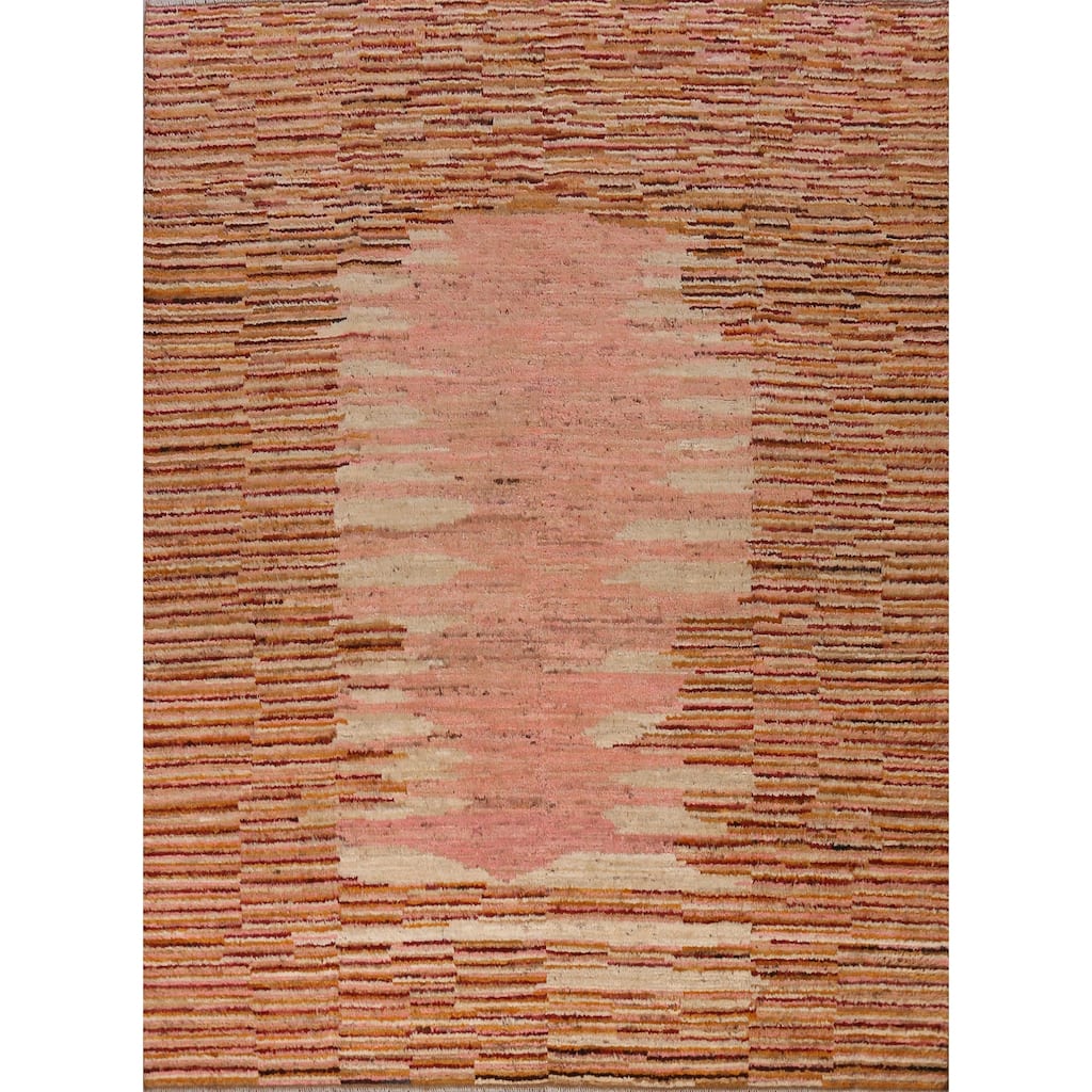 Geometric Orange Moroccan Oriental Rug Handmade Wool Carpet - 8'7" x 9'9"