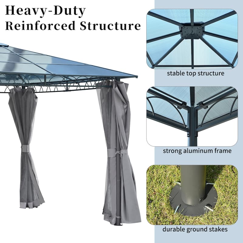 10'x10' Hardtop Gazebo - Polycarbonate Roof, Aluminum Frame, Mosquito Net & Privacy Screens for Shade & Rain