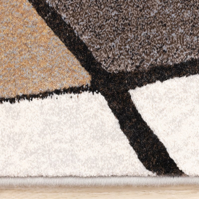 Brown Grey White Beige Abstract Geometric Area Rug