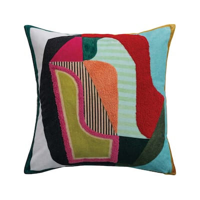 Cotton Velvet Printed Pillow with Design and Tufting