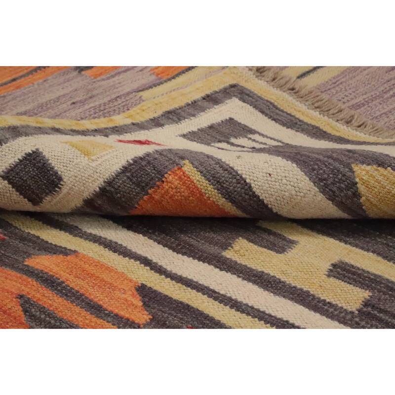 Hand Woven Oriental 100% Wool Carpet Southwestern Tribal Oranges & Rust Kilim Area Rug - 5' 11'' X 4' 1''
