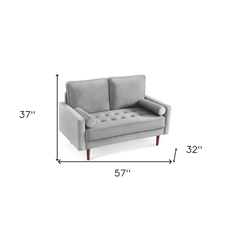 HomeRoots 57" Gray And Dark Brown Velvet Loveseat and Toss Pillows - 57.00 in. x 37.00 in. x 32.00 in.