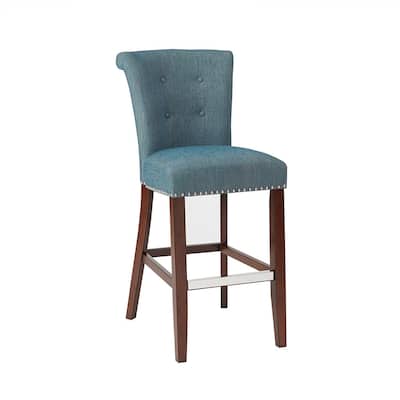 Sophisticated Button Tufted Bar Stool with Silver Nail Heads, Easy Assembly