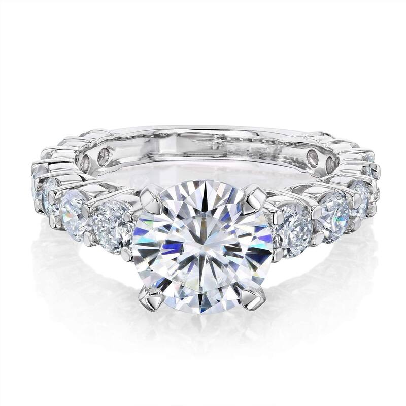 Kobelli 3.25 Carats Moissanite & Natural Diamond 14k Solid Gold Near Eternity Scallop Band Lavish Engagement Ring