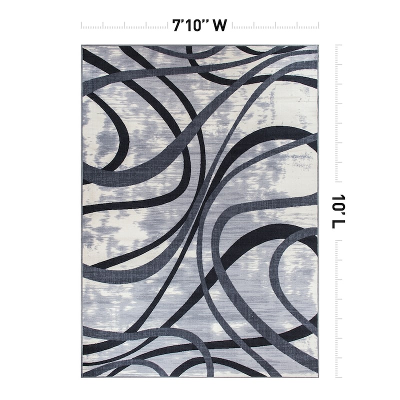 Contemporary Distressed Abstract Lines Non Slip Area Rug