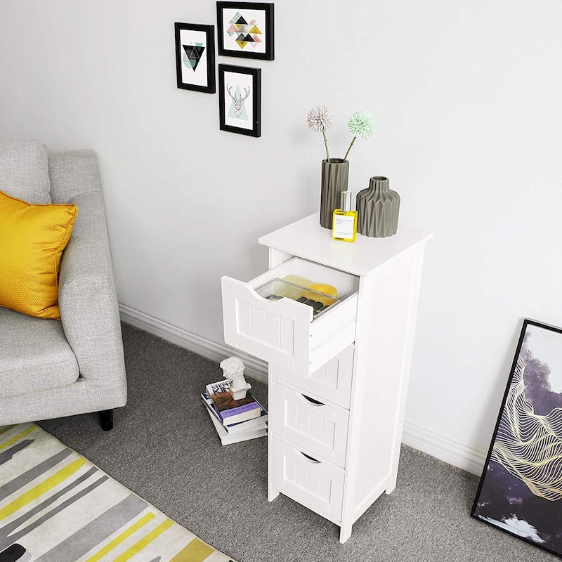 White Bathroom Storage Cabinet, Freestanding Office Cabinet with Drawers - 11.8"L x 11.8"W x 32.3"H