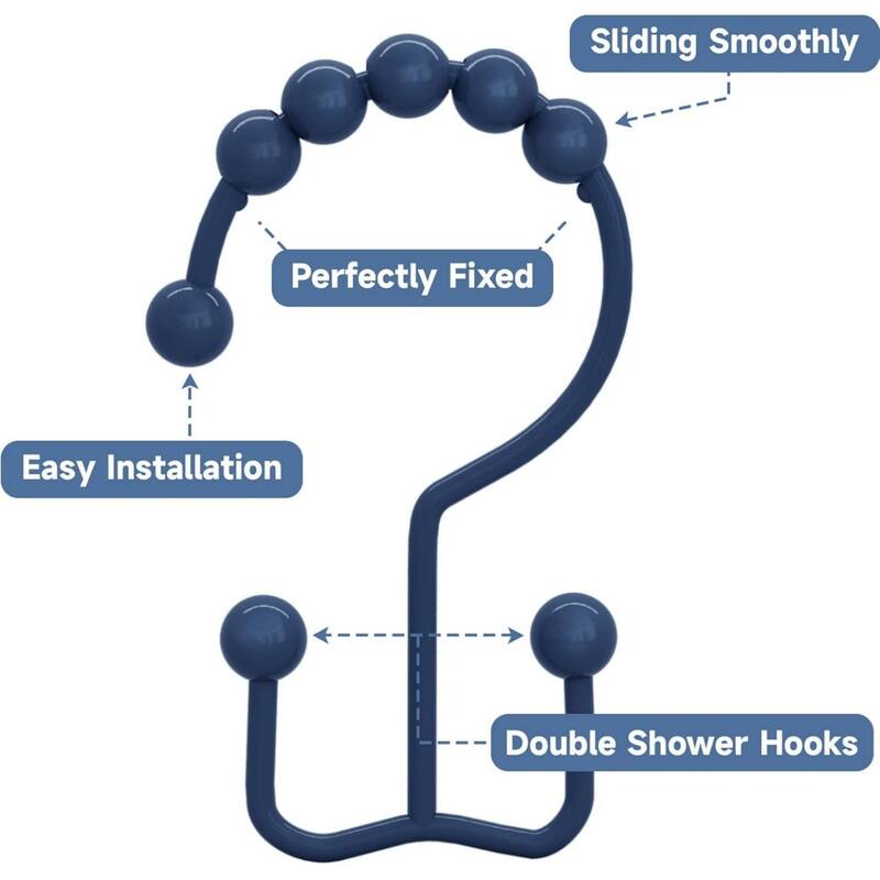 Rust-proof Metal Double Sliding Shower Hooks for Bathroom Shower Rods and Curtains, 12 Pack