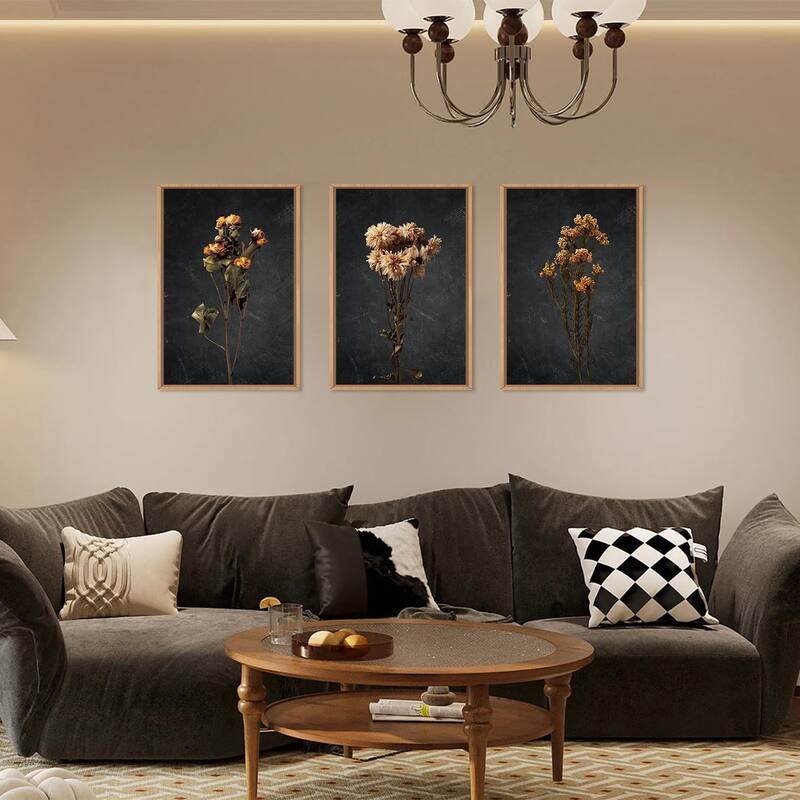 Boho Floral Framed Canvas Wall Art Set