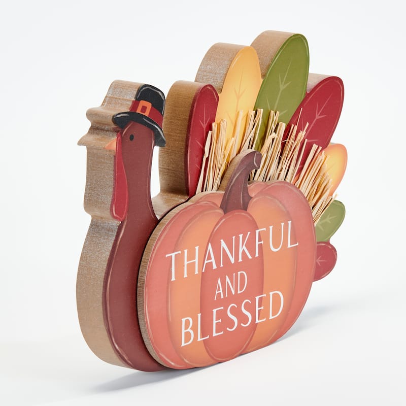 8.5" Tabletop Wood Thanksgiving Turkey Decoration And Centerpiece - 8.5