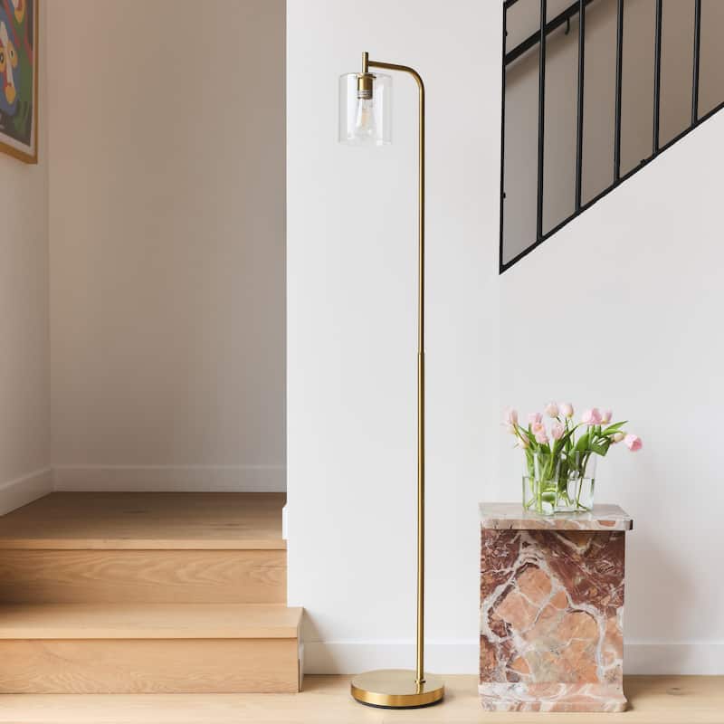 Brightech Elizabeth 66 in. Antique Brass Industrial LED Super Bright Floor Lamp with Glass Cylinder Shade