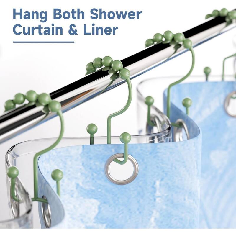 Rust-proof Metal Double Sliding Shower Hooks for Bathroom Shower Rods and Curtains, 12 Pack