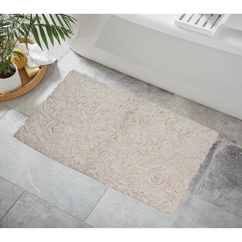 Bell Flower Bathroom Rug, Cotton Soft, Water Absorbent Bath Rug, Non Slip Shower Rug Machine Washable 24"x40" Rectangle - Ivory