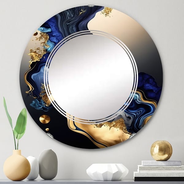 slide 2 of 14, Designart 'Abstract Marble Geode Blue I' Printed Abstract Liquid Ink Wall Mirror 24in.x24in.