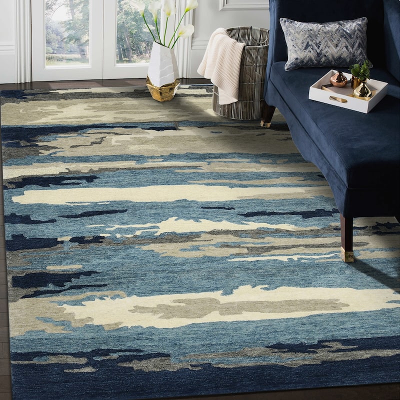 Modern Hand-Tufted Area Rug - 2' x 3' - Navy/Gray