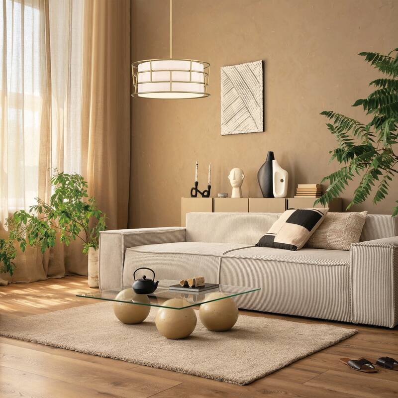 Aria Falls 60 Watt 3-Light Golden Mist Drum Pendant with Fabric Shade and Metal Outer Cage - 9.25