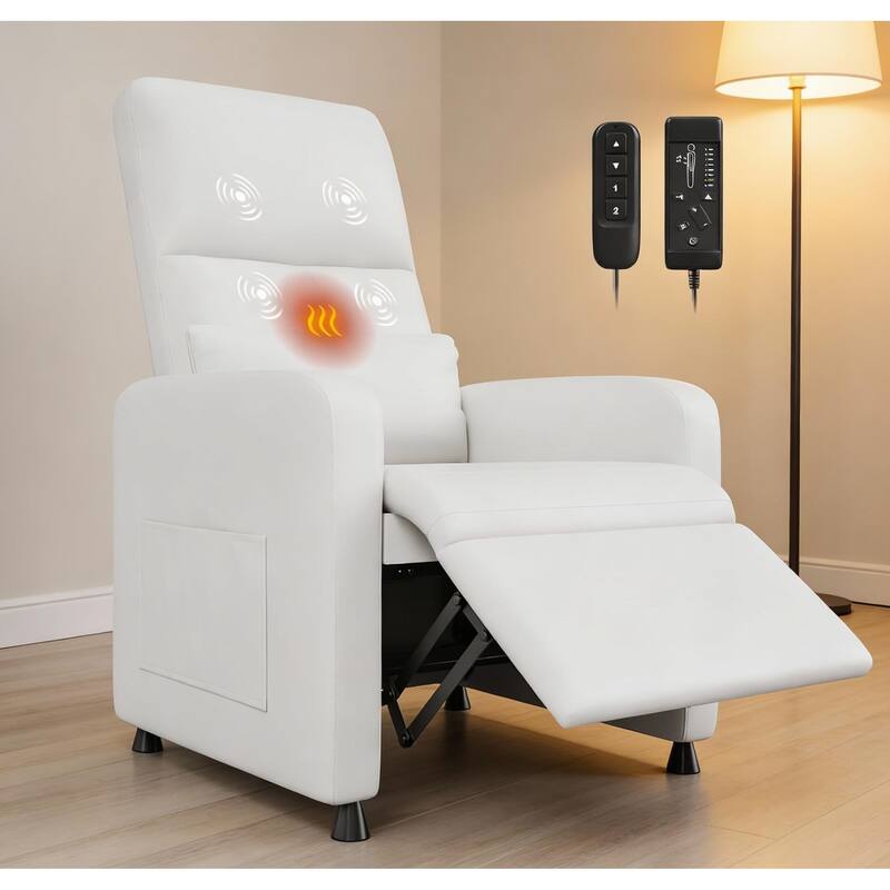 Power Recliner Chair, with Massage and Heat - White
